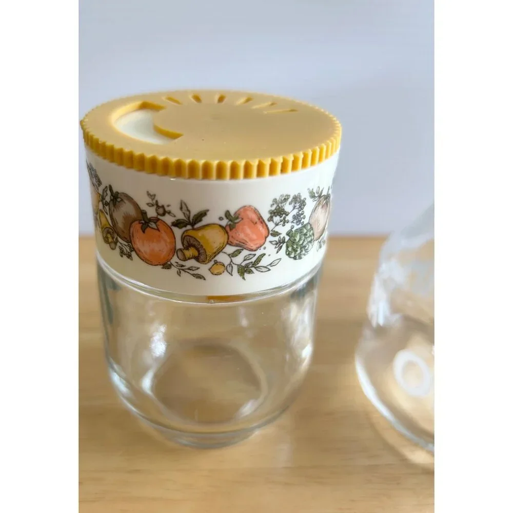 Gemco Oil & Vinegar Jar SET VTG Glass Cruet & Spice Fruit&Vegetable Design‎ READ